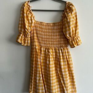 Yellow Gingham Smocked Mini Dress